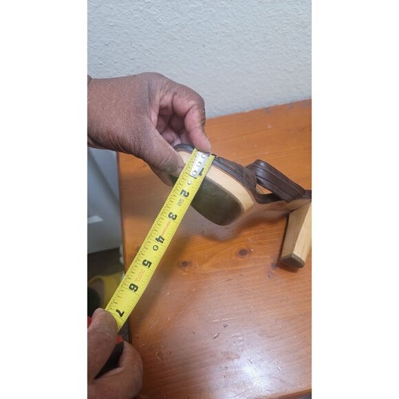 Frye gerry slide Brown Leather Heeled Sandals With Buckle Accents - Size 7.5 - Picture 11 of 11